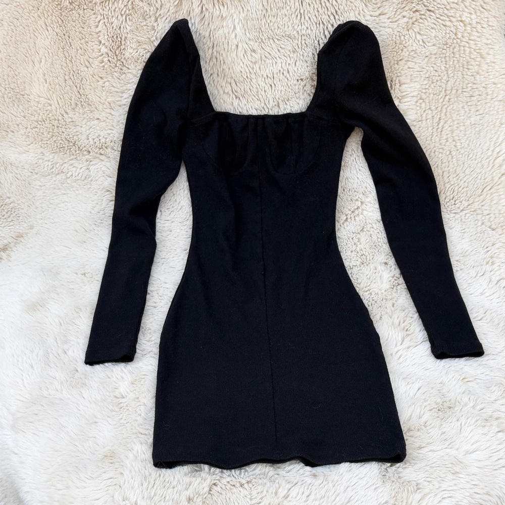 Princess Polly Black Long-Sleeve Square Neck Mini Dress